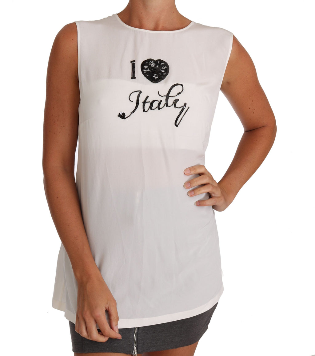 White Silk I LOVE ITALY Cami T-shirt