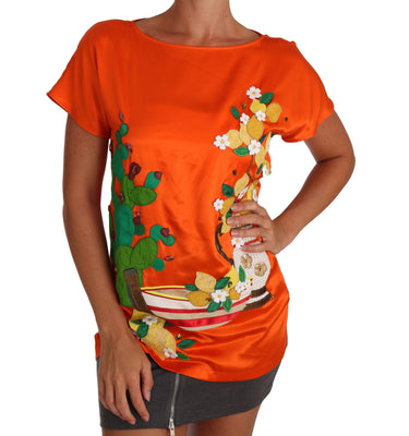 Silk Orange Lemon Crystal T-shirt Top