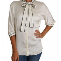 White Silk Pussy Bow Blouse Shirt