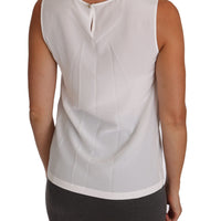 White Silk A-line Sleeveless Blouse T-Shirt Top