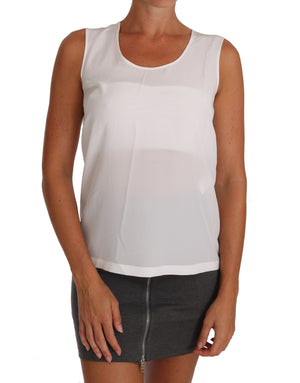 White Silk A-line Sleeveless Blouse T-Shirt Top