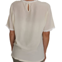 White Cream Silk Lace Top Blouse T-Shirt