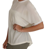 White Cream Silk Lace Top Blouse T-Shirt