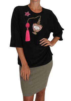 Black Silk Fairy Tale Top Crystal Blouse T-shirt