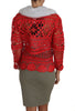 Red Cardigan Crochet Knit Raffia Sweater