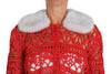 Red Cardigan Crochet Knit Raffia Sweater