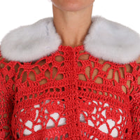 Red Cardigan Crochet Knit Raffia Sweater