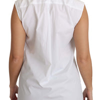White Cotton Collar Down Sleeveless Blouse Shirt