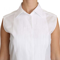 White Cotton Collar Down Sleeveless Blouse Shirt