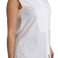 White Cotton Collar Down Sleeveless Blouse Shirt