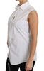 White Cotton Collar Down Sleeveless Blouse Shirt