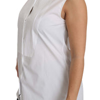 White Cotton Collar Down Sleeveless Blouse Shirt