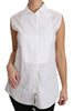 White Cotton Collar Down Sleeveless Blouse Shirt