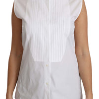 White Cotton Collar Down Sleeveless Blouse Shirt