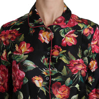 Black Rose Longsleeve Silk Floral Print Top