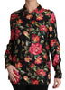 Black Rose Longsleeve Silk Floral Print Top