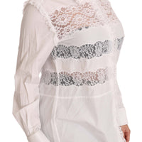 White Frill Lace Inset Poplin Tops Blouse Shirt