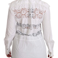 White Frill Lace Inset Poplin Tops Blouse Shirt