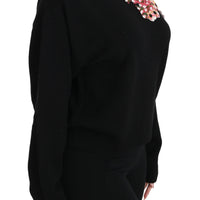 Black Cashmere Wool Floral Top Sweater