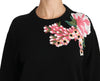 Black Cashmere Wool Floral Top Sweater