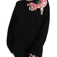 Black Cashmere Wool Floral Top Sweater