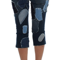 Stretch Blue Patchwork Jeans Shorts