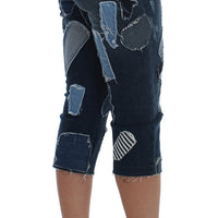 Stretch Blue Patchwork Jeans Shorts