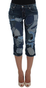 Stretch Blue Patchwork Jeans Shorts