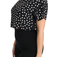 Black Polka Dotted Silk Cropped Top