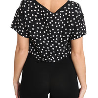 Black Polka Dotted Silk Cropped Top