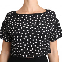 Black Polka Dotted Silk Cropped Top