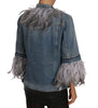 Denim Jacket Feathers Embellished Buttons