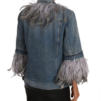 Denim Jacket Feathers Embellished Buttons