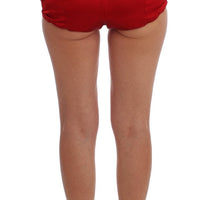 Red Silk Crystal Roses Shorts