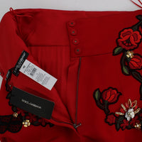 Red Silk Crystal Roses Shorts