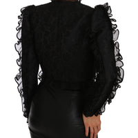 Black Ruffled Crop Brocade Bolero Jacket