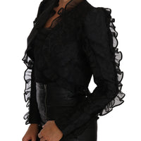 Black Ruffled Crop Brocade Bolero Jacket