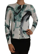 White Silk Cardigan Lightweight Paint Stroke Sweater