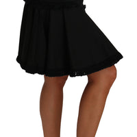 A-Line Black Fringes Pleated Skirt