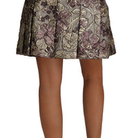 A-Line Mini Floral Print Jaquard Skirt