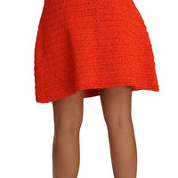 Orange Knitted Raffia A-Line Rayon Skirt