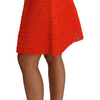 Orange Knitted Raffia A-Line Rayon Skirt