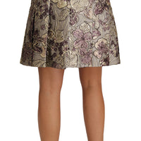 A-Line Mini Floral Print Jaquard Skirt