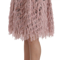 Pink Gold Fringe Metallic Pencil A-line Skirt