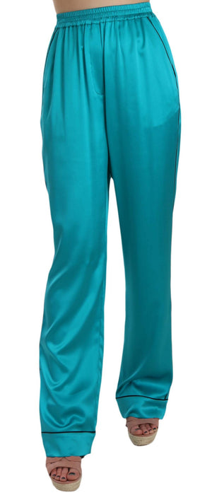 Aqua Blue Silk Stretch Trousers Pyjama Pants