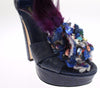 Blue Caiman Crocodile Leather Crystal Shoes