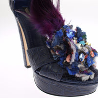 Blue Caiman Crocodile Leather Crystal Shoes