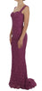 Purple Floral Lace Ricamo Maxi Dress