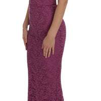 Purple Floral Lace Ricamo Maxi Dress