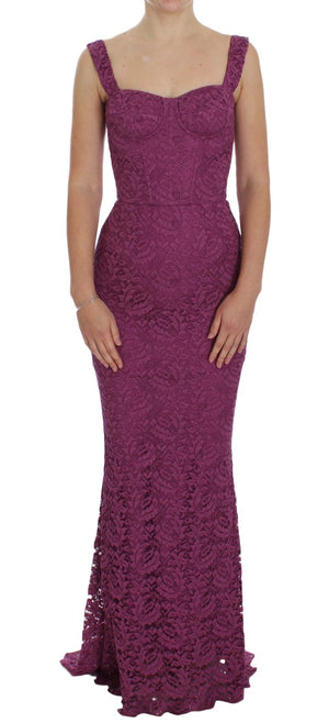 Purple Floral Lace Ricamo Maxi Dress